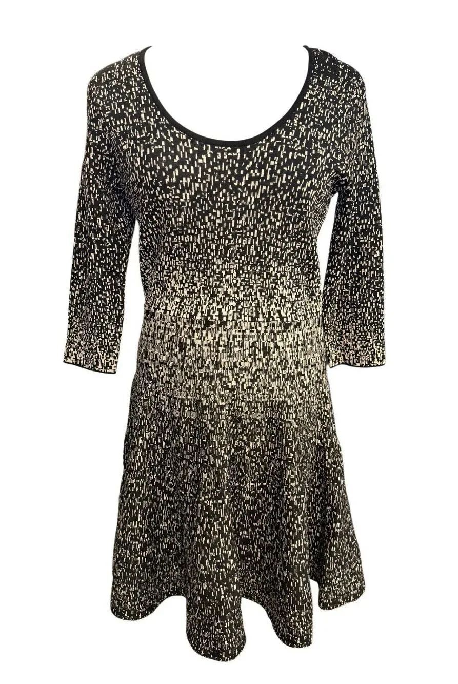 Carmen Marc Volvo Black Gold Metallic Fit & Flare Scoop Neck Sweater Dress Large